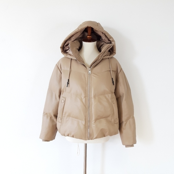 FINAL ⬇️ Jakke. | Poppy Vegan Leather Puffer Jacket in Biscuit Tan - Picture 2 of 8